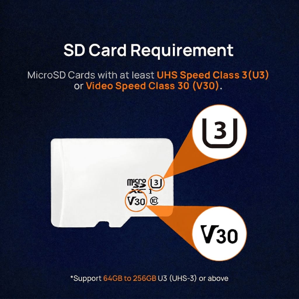 Keperluan kad SD 70mai A800SE: U3 UHS-3 atau V30, 64GB hingga 256GB