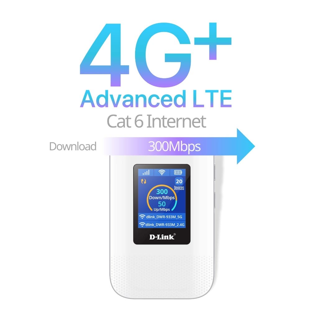 D-Link DWR-933M 4G+ Advanced LTE Cat 6 muat turun sehingga 300Mbps