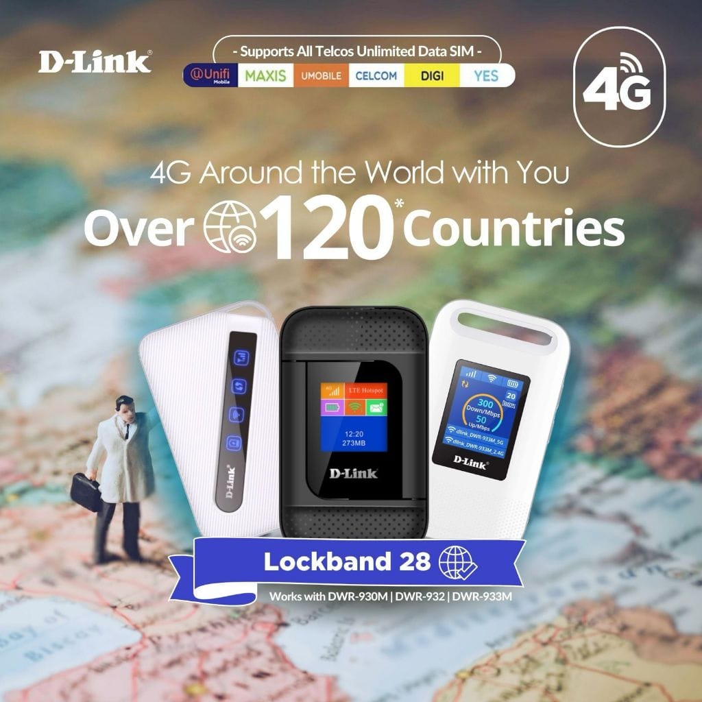 D-Link DWR-933M sokong SIM data pelbagai telco dan jalur LTE luas untuk kegunaan luar negara