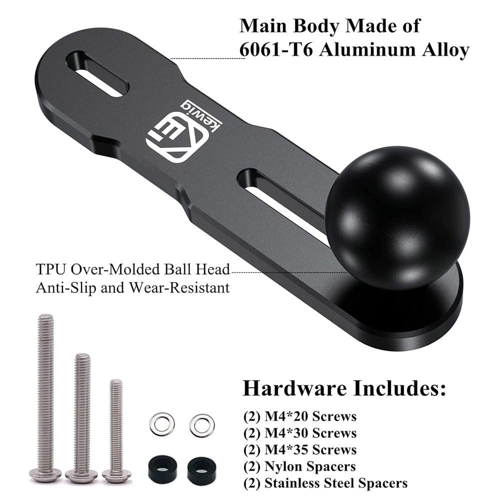 Mount base 1 inci ball dengan set skru M4 dan spacer nylon dan keluli