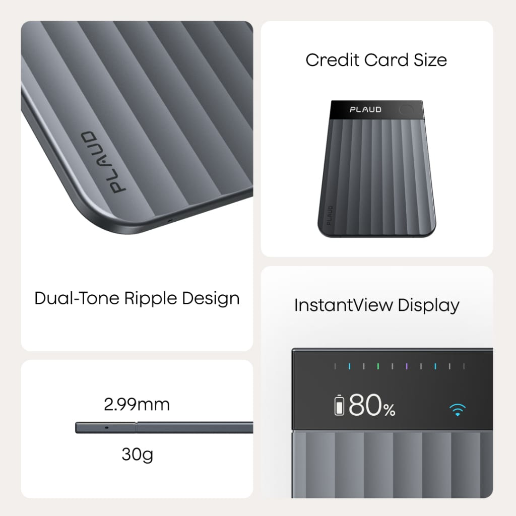 PLAUD Note Pro saiz kad kredit 2.99mm 30g dengan InstantView Display
